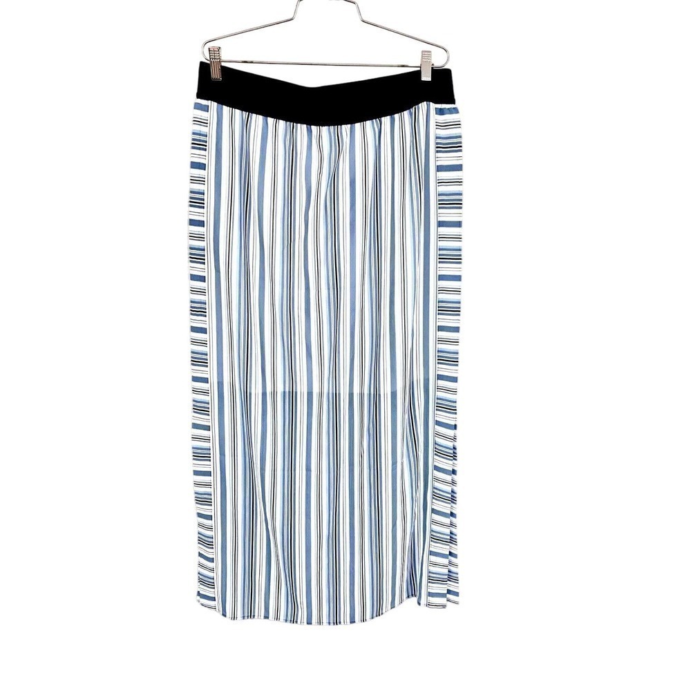 ANN TAYLOR maxi skirt lightweight L NWT $99 Blue White Stripes Summer Lined